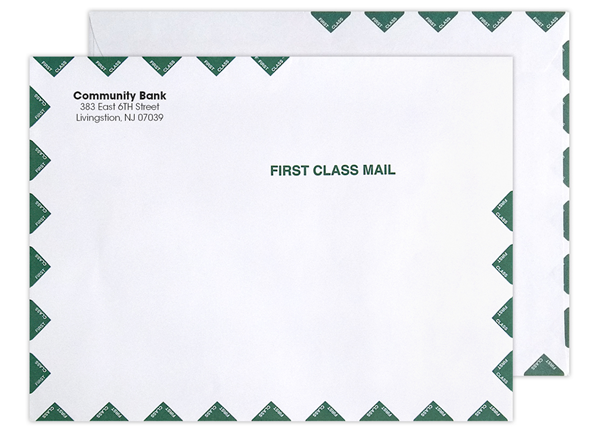 10" x 13" Booklet Envelope || Custom Envelope || Green First Class Border, 1 Spot Color