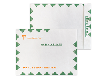 Tyvek® Envelope 10" x 13" Catalog || Custom Envelopes || Green First Class Border, Zip Stick®, 1 PMS Color