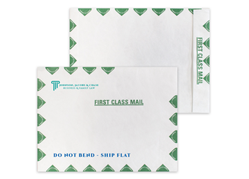 Tyvek® Envelope 9" x 12" Catalog || Custom Envelopes || Green First Class Border, FLAP-STIK, 1 Standard Color Imprint