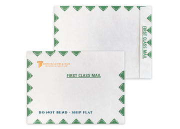 Tyvek® Envelope 9" x 12" Catalog || Custom Envelopes || Green First Class Border, Zip Stick®, 2 PMS Color  Imprint