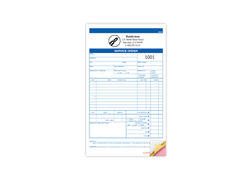 5-1/2" X 8-1/2" Carbonless Snap Set Service Order Form, 3 Part