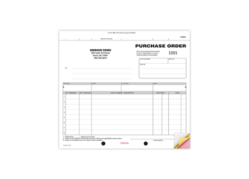 8-1/2" X 7" Carbonless Snap Set Purchase Order, 3 Part