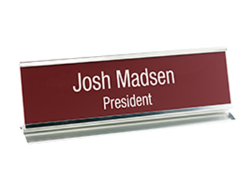 Engraved Sign with Metal Desk Holder || Custom Indoor Signs || Horizontal, 8" x 2"