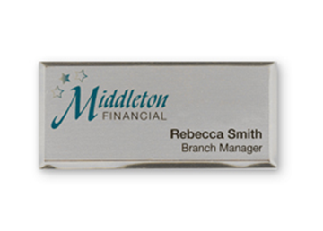 Full Color Metallic Name Badge || Custom Badges || SIlver, 3" x 1 1/2"