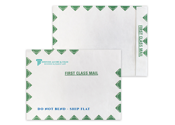 Tyvek® Envelope 9" x 12" Catalog || Custom Envelopes || Green First Class Border, Zip Stick®, 2 Standard Color Imprint