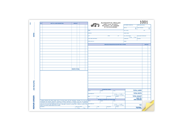 3-Part Carbonless Snap Set State Repair Order