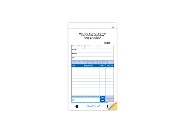 4-1/4" X 7" Carbonless Snap Set Sales Order, 2 Part
