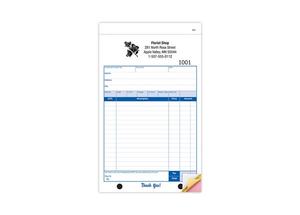 5-1/2" X 8-1/2" Carbonless Sales Book, 3 Part