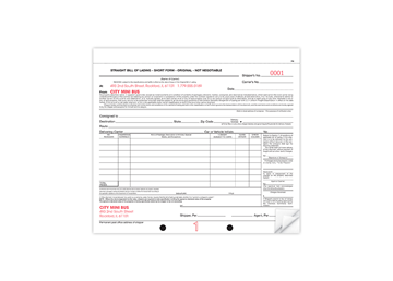 8-1/2" X 7" Carbonless Snap Set Bill Of Lading, 3 Part