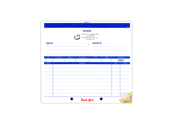 8-1/2" X 7" Carbonless Snap Set Invoice, 5 Part