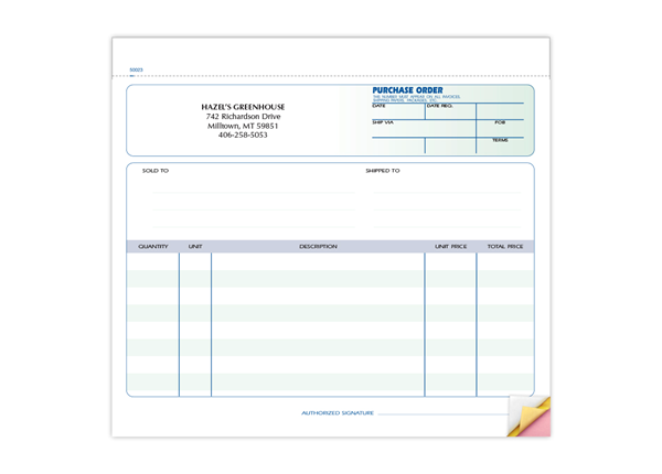 Custom Purchase Order Forms, Carbonless Business Forms, Ruled, 8-1/2” x 7”, 3-Part with Easy Tear-Out Pages