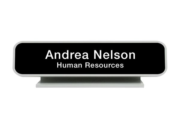 Engraved Designer Desk Sign with Holder || Custom Indoor Signs || Horizontal, 10" x 2"