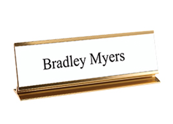 Engraved Sign with Metal Pedestal Desk Holder || Custom Indoor Signs || Horizontal, 8" x 2"